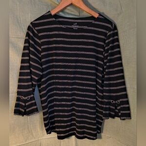 J. Jill Black & White Striped Quarter Sleeve Top